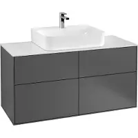 Villeroy & Boch Finion meuble sous lavabo, 4 tiroirs, lavabo au centre, 1200x603x501mm, Glass Black Matt, F13200HB