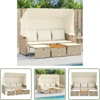 The Living Store Canapé d'extérieur 3 places avec toit et tabourets Beige Poly rotin