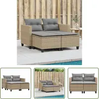 The Living Store Canapé de jardin 2 places avec tabourets Beige Poly rotin