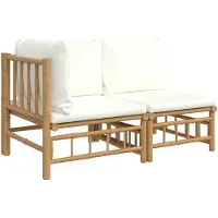 Syfax Salon de jardin 2 pcs avec coussins blanc crème bambou