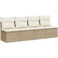 Syfax Canapé de jardin avec coussins 4 places beige résine tressée