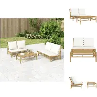 vidaXL Ensemble de salon de jardin 2 pièces avec coussins blancs crème en bambou - éléments de canapé de jardin