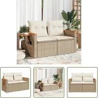 The Living Store Canapé de jardin avec coussins 2 places Beige Poly Rattan