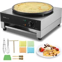Vevor Crêpière électrique 1700 W plaque de cuisson plate pour crêpes 40 cm, crêpière antiadhésive en acier inoxydable, crêpière ronde pour céréales, réglage de la température