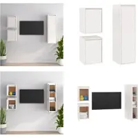 vidaXL Armoires TV 3 pcs. Blanc Pin massif - Armoire TV - Armoires TV - Armoire TV en bois - Armoire suspendue
