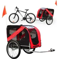 Wiltec Remorque de vélo pour chien, 2200 x 700 x 780 mm, Rouge noir, capacité 40 kg, Poussette à attelage embrayage rotatif de sécurité, Moustiquaire, tissu Anti-pluie
