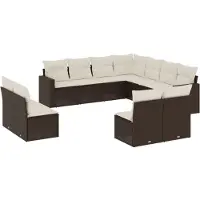 Syfax Salon de jardin et coussins 11 pcs marron résine tressée