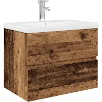 Syfax Meuble lavabo avec bassin et robinet intégrés vieux bois