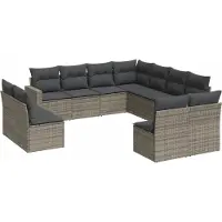 Syfax Salon de jardin 11 pcs avec coussins gris résine tressée