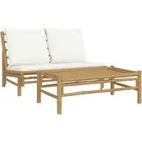 Syfax Salon de jardin 2 pcs avec coussins blanc crème bambou