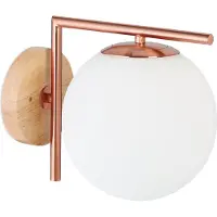 Relaxdays Applique murale , douille E27, verre, métal et bois, lampe murale, forme sphérique, H x L x P : 22 x 19,5 x 28 cm, couleur cuivre