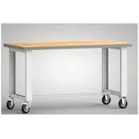 Klw-lutz Betriebseinrichtungen Werkbank B1500xT700xH840mm Buche Multiplex lichtgrau, RAL 7035 Bock-u.Lenkrollen, Vollgummi Ø 125 mm
