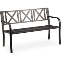 Relaxdays Banc de jardin , 2 places, terrasse, balcon, acier, banc de jardin robuste, dimensions 80,5 x 127 x 63 cm, noir-bronze