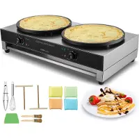 Vevor Crêpière électrique à double tête 6000 W plaque à crêpes plate, crêpière en acier inoxydable, crêpière à céréales, réglage de la température (pas de prise)