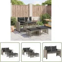 The Living Store 4-pièces salon de jardin avec coussins gris clair Poly rotin verre