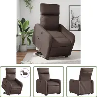 The Living Store Fauteuil relax avec releveur électrique Marron Similicuir