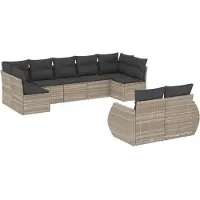 vidaXL Ensemble de salon de jardin 9 pièces avec coussins gris clair Poly rotin