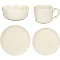 Mica Decorations Ozzu Ensemble de vaisselle pour 4 personnes - Faïence - Blanc cassé