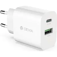 Devia Chargeur mural Smart PD 1x USB-C 1x USB 20W blanc Chargeur rapide