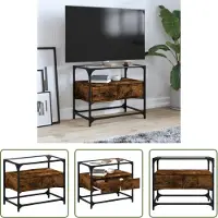 The Living Store Armoire TV avec plateau en verre Chêne fumé 60x35x51cm Bois composite