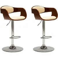 Syfax Chaises de bar lot de 2 crème bois courbé et similicuir