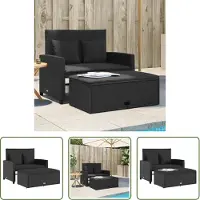 The Living Store Canapé de jardin avec coussins 2 places noir Poly rotin