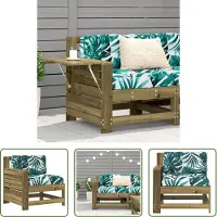 The Living Store Canapé de jardin avec accoudoir et coussin Pin imprégné