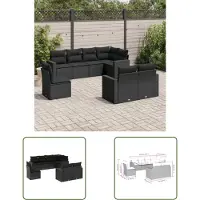 The Living Store Ensemble de jardin canapé 8 pièces avec coussins Noir Poly Rattan