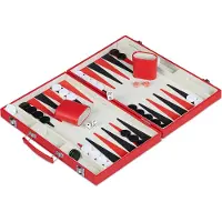 Relaxdays Mallette de backgammon , accessoires inclus, H x l x P : 5 x 36,5 x 24 cm, aspect cuir élégant, jeu de société, jeu de dés, rouge