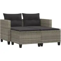 Syfax Canapé de jardin 2 places avec tabourets gris clair poly rotin