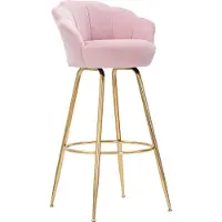 Mauro Ferretti Tabouret De Bar Vienna En Velours Rose Et Or Et Métal - Motif Pétale - Dimensions 55 X 53 X 110 Cm - Style Glamour Pour Une Décoration Intérieure Contemporaine
