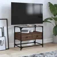 Prolenta Maison Exclusive - Meuble TV avec plateau en verre Chêne brun 60x35x51 cm Matériau dérivé du bois