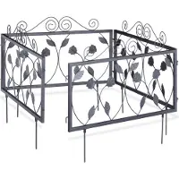 Relaxdays 12 clôtures de parterre en métal, bordures de parterre à enfoncer, éléments de clôture vintage avec feuilles, H x L 34,5 x 56,5 cm, noir