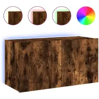 Sonstiges Meuble TV mural avec lumières LED chêne fumé 80x35x41 cm
