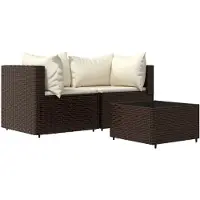 Syfax Salon de jardin 3 pcs avec coussins marron résine tressée