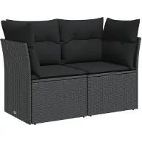Syfax Canapé de jardin avec coussins 2 places en polyrotin noir