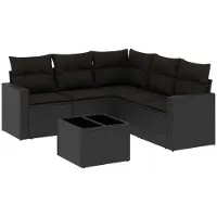 Sonstiges Salon de jardin 6 pcs avec coussins noir résine tressée