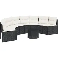 vidaXL Canapé de jardin avec table et coussins semi-circulaire noir Poly-Rattan
