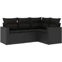 Syfax Salon de jardin 4 pcs avec coussins noir résine tressée