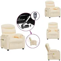 vidaXL Fauteuil de massage électrique Crème Tissu - Fauteuil de massage
