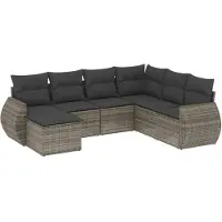Syfax Salon de jardin avec coussins 7 pcs gris résine tressée
