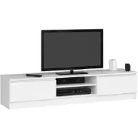 Akord Meuble TV élégant blanc 160 cm pour salon de CLP avec 2 portes et étagères