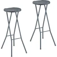 Relaxdays Tabourets de bar , lot de 2, aspect rotin, tabourets de bar pliants pour le jardin, plastique, acier, D x l x H : 80 x 34 x 45 cm, gris
