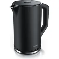 Arendo Bouilloire avec réglage de la température 40 - 100 °C, acier inoxydable, écran LED, 1,5L, 2200W, design double paroi, sans BPA, noir