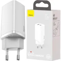 Baseus Gan2 Lite, Usb + Usb-C, 65W, Eu (Blanc) chargeur secteur