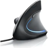 CSL Souris ergonomique filaire, droite, optique, USB type A, 1600 DPI, prévention des troubles musculo-squelettiques (RSI), noire