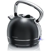 Arendo Bouilloire 1,7 l, 2200 W, acier inoxydable Retro Style Vintage, protection contre la surchauffe et la cuisson à sec, noir