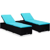 Syfax Chaises longues de jardin table à thé 3 pcs Résine tressée Noir