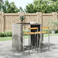 Prolenta Maison Exclusive - Ensemble de 2 tabourets de bar en rotin synthétique gris et en bois d'acacia massif