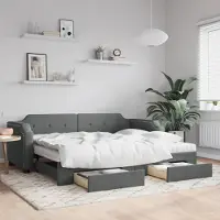 Prolenta Maison Exclusive - Canapé-lit convertible avec tiroirs, gris foncé, 90 x 190 cm, tissu